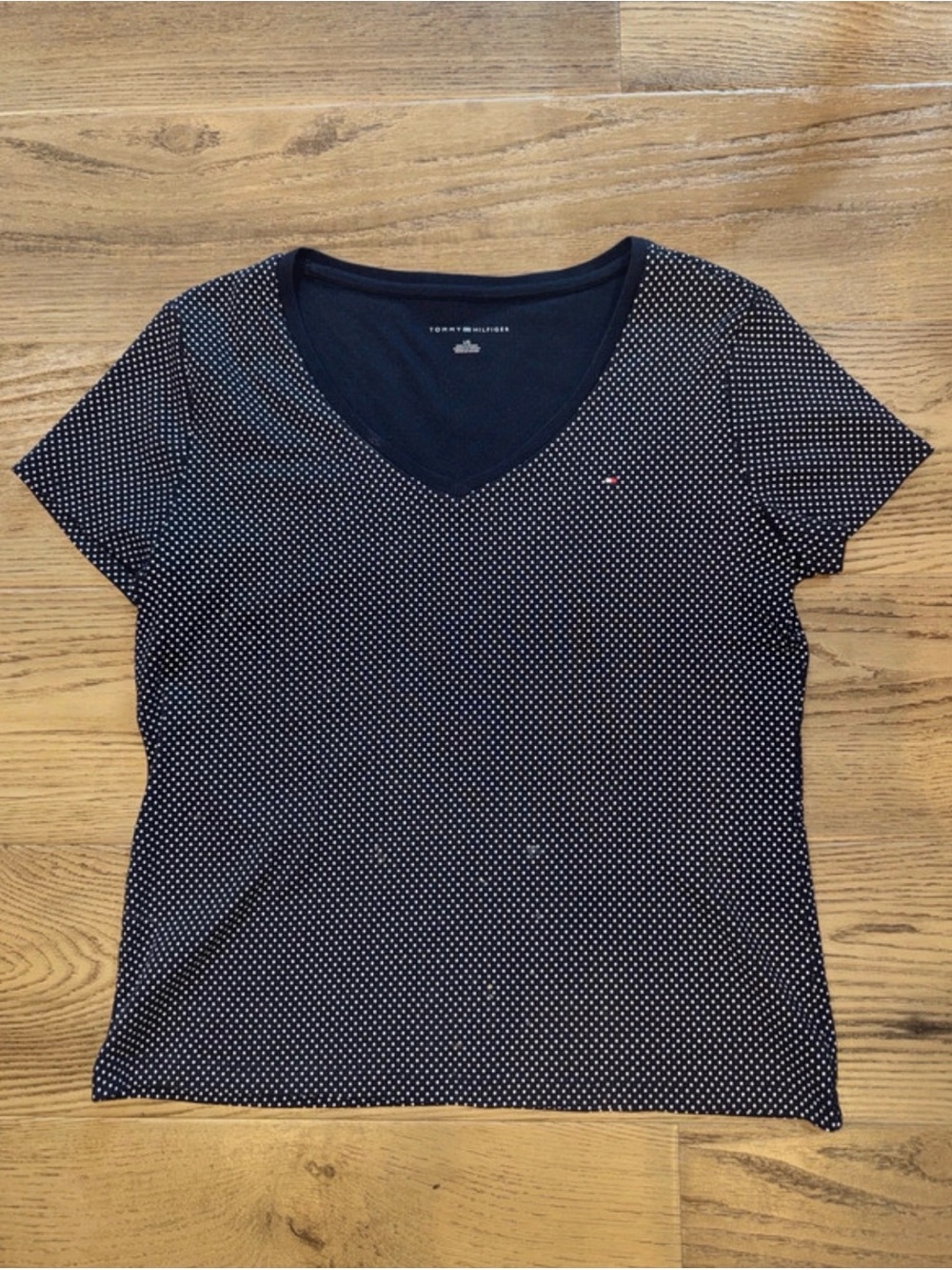 Tommy Hilfiger Navy V-Neck Short Sleeve Tee with White Polka Dots
